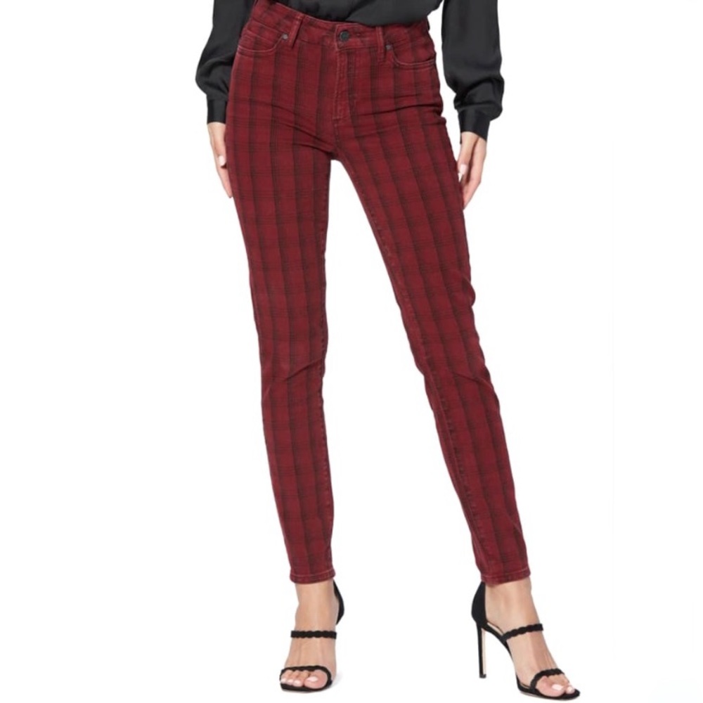 Paige Hoxton Tartan plaid high waist red skinny jeans size 25